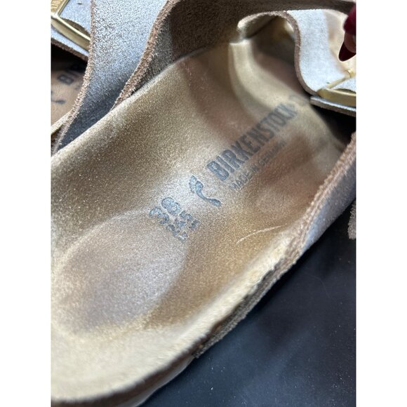 Birkenstock Arizona Womens Leather Sandals EU38 US7 Silver Metallic Double Strap - Picture 5 of 8